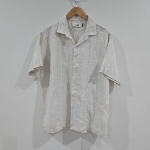 Men's Short-Sleeve Linen Shirt in Light Beige Size XL